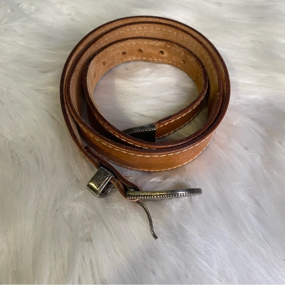 Vintage United Colors of Benetton Tan Leather Belt With Silver Buckle Medium